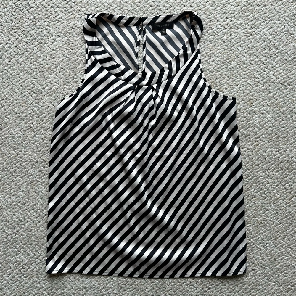 Women’s Black & Ivory Striped Sleeveless Blouse - Medium